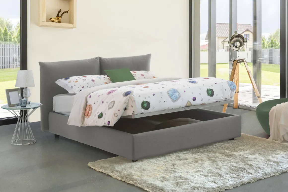 Letti Matrimoniali|Letti Contenitore > Dmora Letto matrimoniale contenitore 190x225cm - Arcole Grigio
