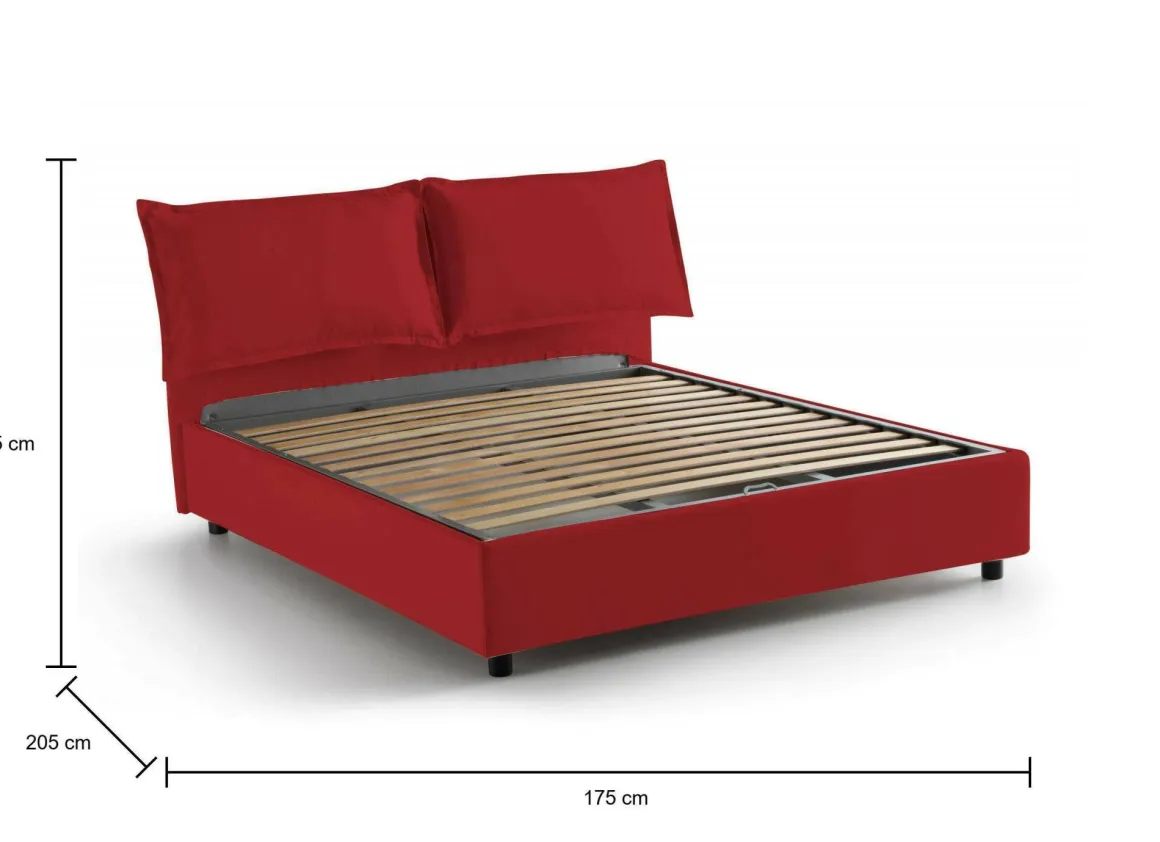 Letti Matrimoniali|Letti Contenitore > Dmora Letto matrimoniale contenitore 175x205cm testiera imbottita - Amelinda Rosso
