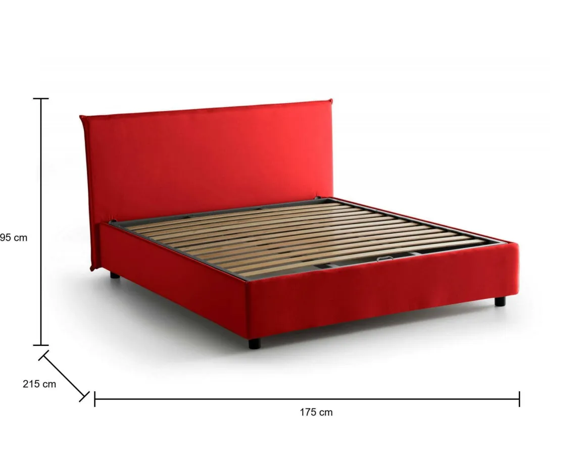 Letti Matrimoniali|Letti Contenitore > Dmora Letto matrimoniale contenitore 175x215cm rivestito in tessuto - Aris Rosso