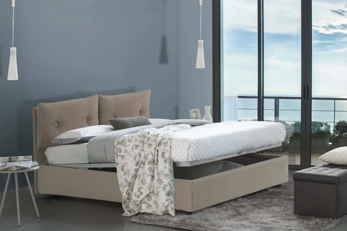 Letti Matrimoniali|Letti Contenitore > Dmora Letto matrimoniale contenitore tortora 175x205cm design - Alastorn Grigio