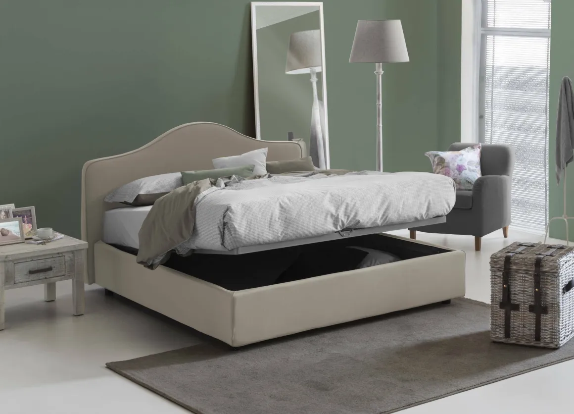 Letti Matrimoniali|Letti Contenitore > Dmora Letto matrimoniale contenitore tortora 175x205cm rivestimento lavabile - Anassimene Grigio Tortora