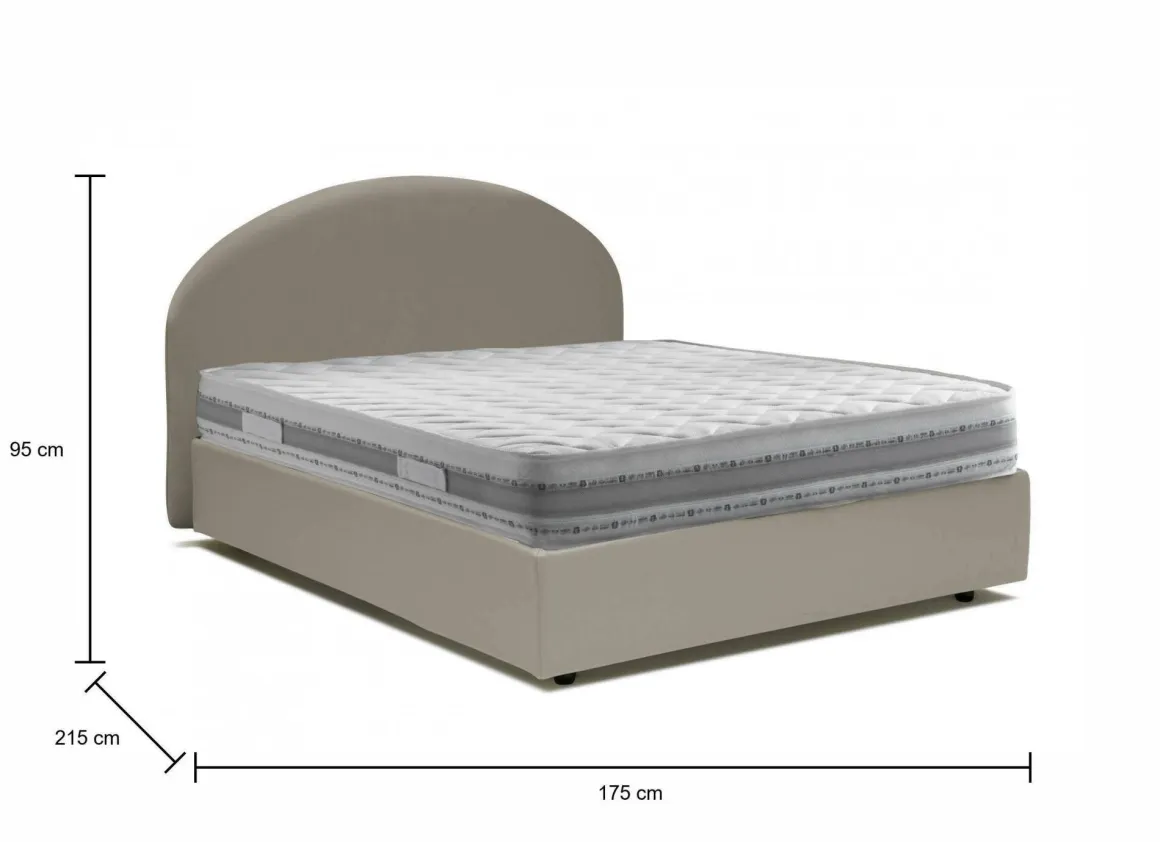 Letto matrimoniale contenitore tortora 175x215cm con testiera arrotondata - Ayur