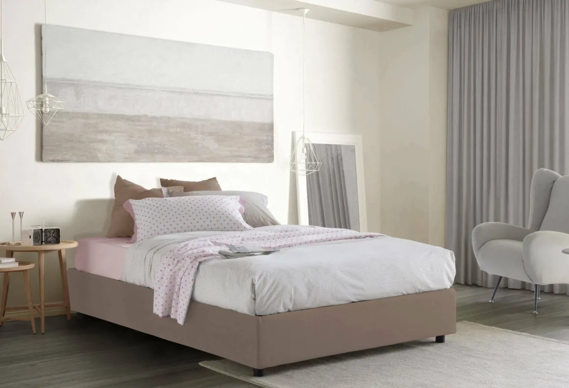 Letto matrimoniale contenitore tortora 175x215cm rivestimento lavabile - Alessander