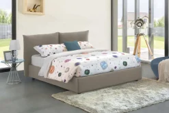 Letti Matrimoniali|Letti Contenitore > Dmora Letto matrimoniale contenitore tortora 190x225cm rivestito in tessuto - Aghineo Grigio Tortora