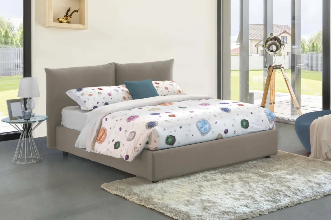 Letto matrimoniale contenitore tortora 190x225cm - Arcole