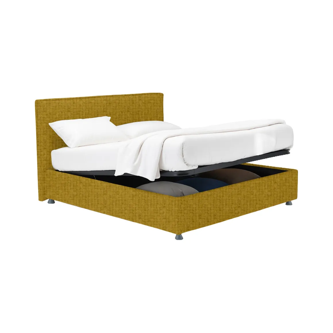 Letti Matrimoniali|Letti Contenitore > Dmora Letto Matrimoniale Sfoderabile Contenitore, Dimensione Materasso 160x190 cm - Issime Giallo Ocra