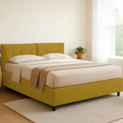 Letto Matrimoniale Giallo Ocra Sfoderabile Contenitore, Dimensione Materasso 160x190 cm - Levice