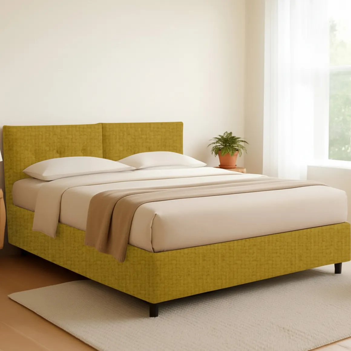 Letto Matrimoniale Giallo Ocra Sfoderabile Contenitore, Dimensione Materasso 160x190 cm - Levice