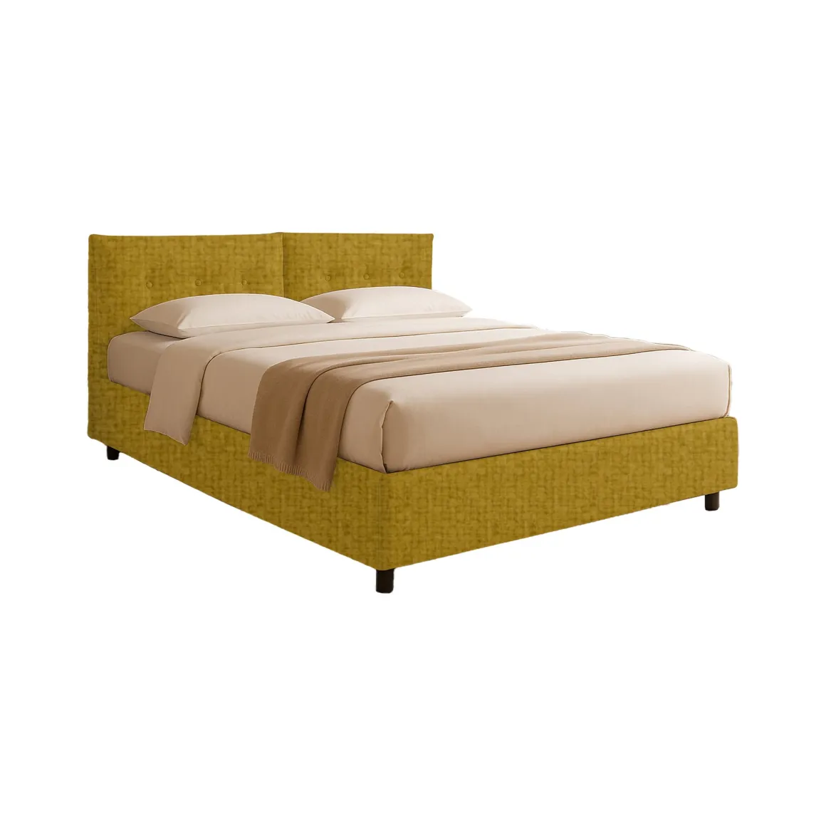 Letto Matrimoniale Giallo Ocra Sfoderabile Contenitore, Dimensione Materasso 160x190 cm - Levice
