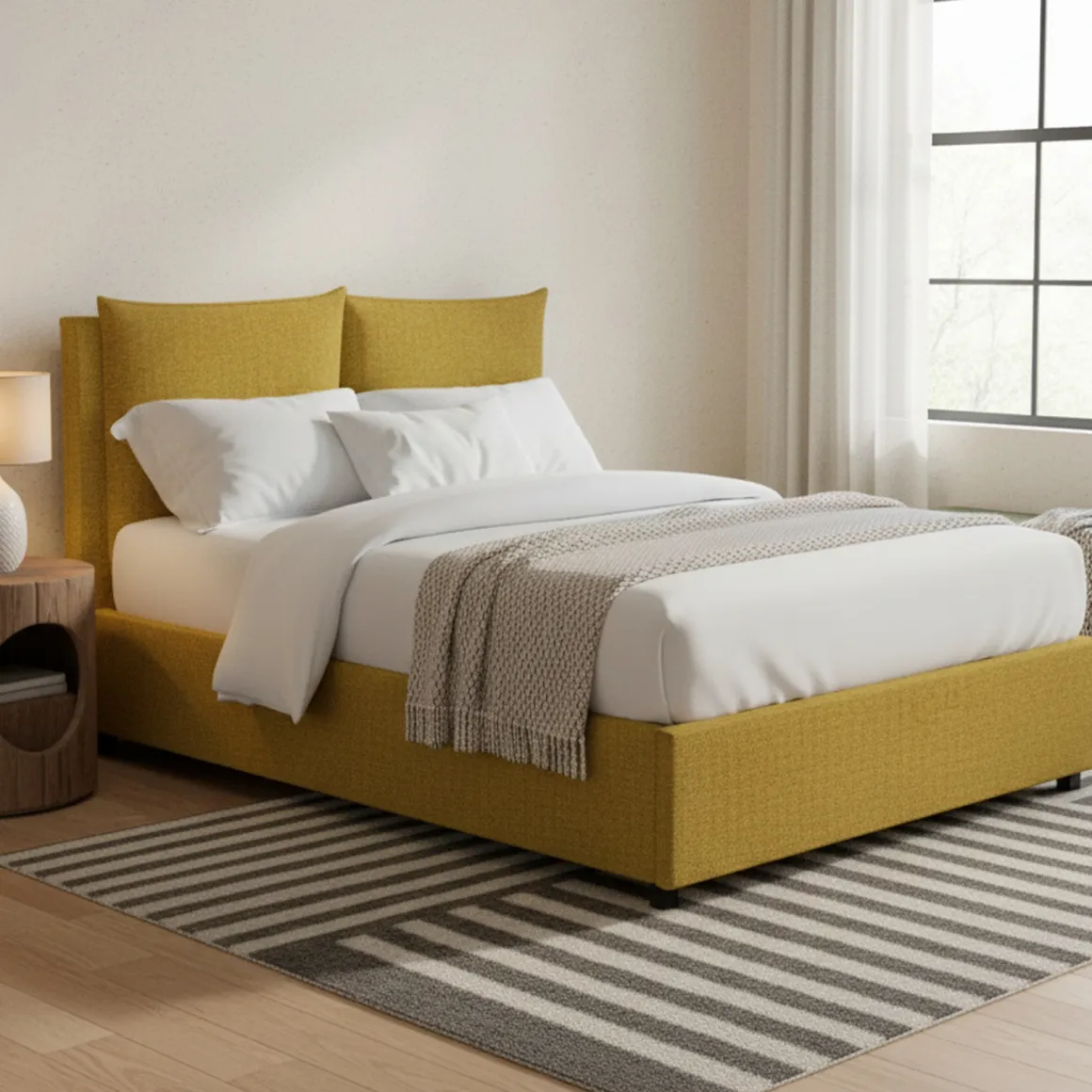 Letti Matrimoniali|Letti Contenitore > Dmora Letto Matrimoniale Sfoderabile Contenitore, Dimensione Materasso 160x200 cm - Frinco Giallo Ocra