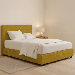 Letto Matrimoniale Giallo Ocra Sfoderabile Contenitore, Dimensione Materasso 160x200 cm - Lenta