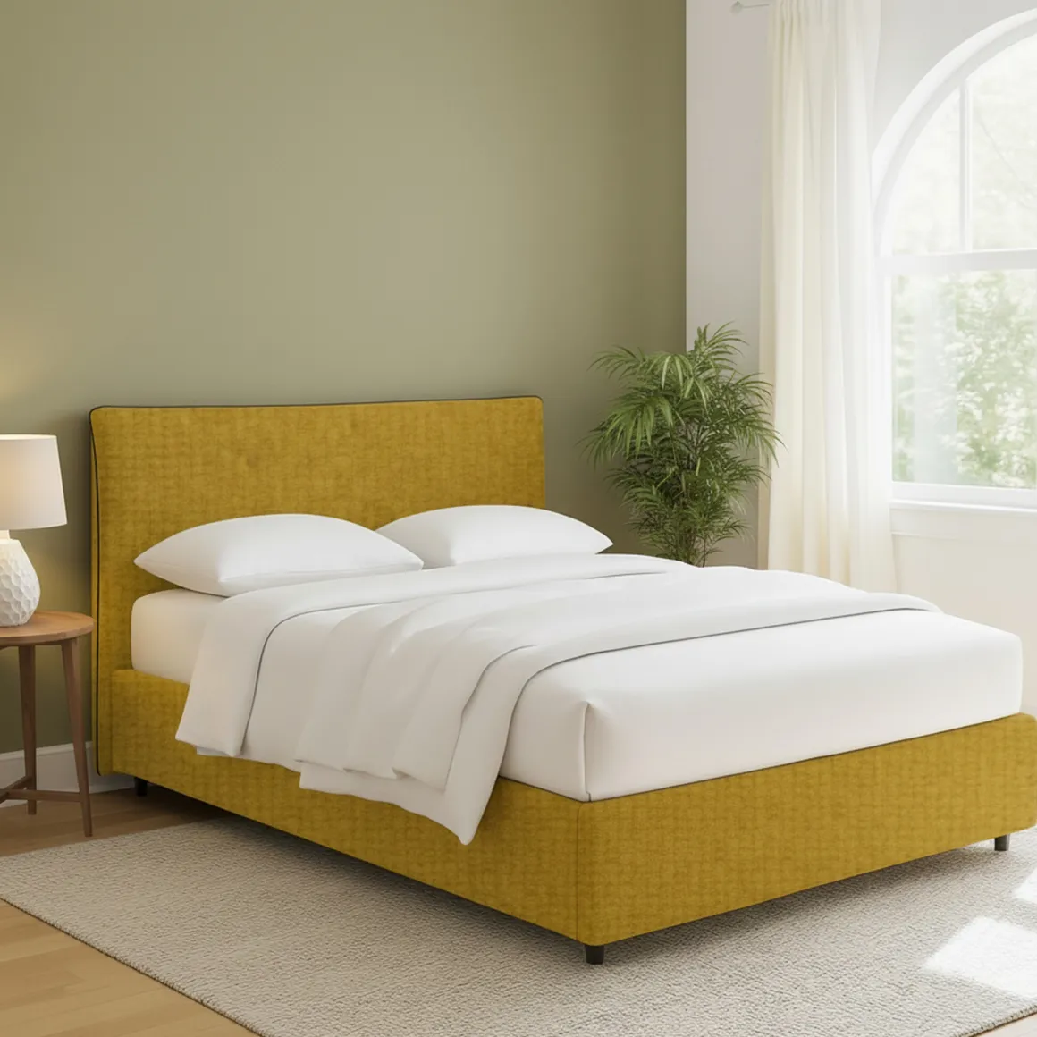 Letti Matrimoniali|Letti Contenitore > Dmora Letto Matrimoniale Sfoderabile Contenitore, Dimensione Materasso 160x200 cm - Rozzone Giallo Ocra
