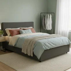 Letto Matrimoniale Grigio Antracite Sfoderabile Contenitore, Dimensione Materasso 160x200 cm Made in Italy - Peia