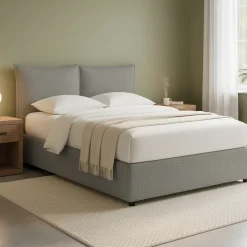 Letto Matrimoniale Grigio Cenere Sfoderabile Contenitore, Dimensione Materasso 160x190 cm - Calcio