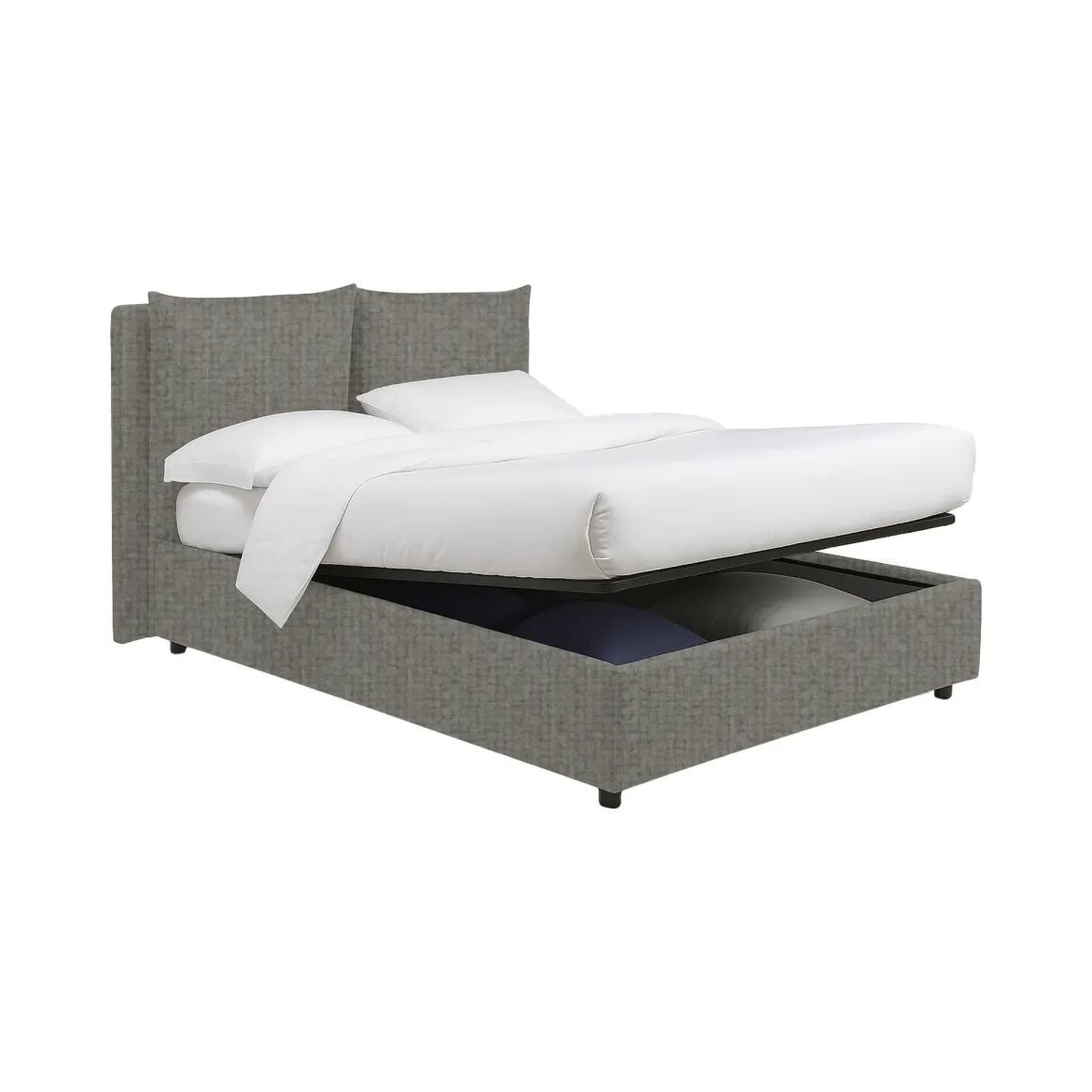 Letto Matrimoniale Grigio Cenere Sfoderabile Contenitore, Dimensione Materasso 160x190 cm - Riesi