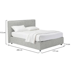 Letto Matrimoniale Grigio Chiaro Sfoderabile Contenitore, Dimensione Materasso 160x190 cm - Fasanella