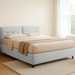 Letto Matrimoniale Grigio Chiaro Sfoderabile Contenitore, Dimensione Materasso 160x190 cm - Levice