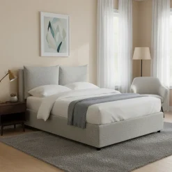 Letto Matrimoniale Grigio Chiaro Sfoderabile Contenitore, Dimensione Materasso 160x190 cm - Riesi