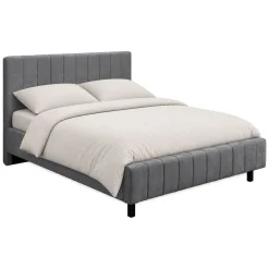 Letto Matrimoniale Grigio Dimensione Materasso 160x200 cm Testiera e Giroletto Imbottiti, Imbottito - Exmouth