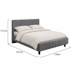 Letto Matrimoniale Grigio Dimensione Materasso 160x200 cm Testiera e Giroletto Imbottiti, Imbottito - Exmouth
