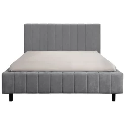 Letto Matrimoniale Grigio Dimensione Materasso 160x200 cm Testiera e Giroletto Imbottiti, Imbottito - Exmouth