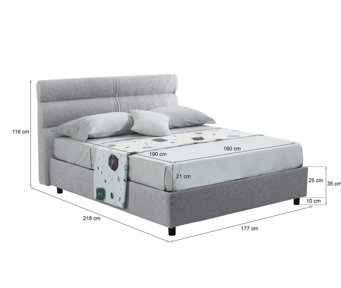 Letti Contenitore > Dmora Letto Matrimoniale Materasso Incluso Sfoderabile, Contenitore Made in Italy - Brunate Grigio