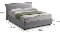 Letto Matrimoniale Grigio Materasso Incluso Sfoderabile, Contenitore Made in Italy - Bruzolo
