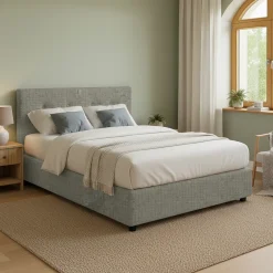 Letto Matrimoniale Grigio Sabbia Sfoderabile Contenitore, Dimensione Materasso 160x200 cm Made in Italy - Melilli