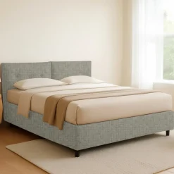 Letto Matrimoniale Grigio Sabbia Sfoderabile Contenitore, Dimensione Materasso 160x200 cm Made in Italy - Rozzone