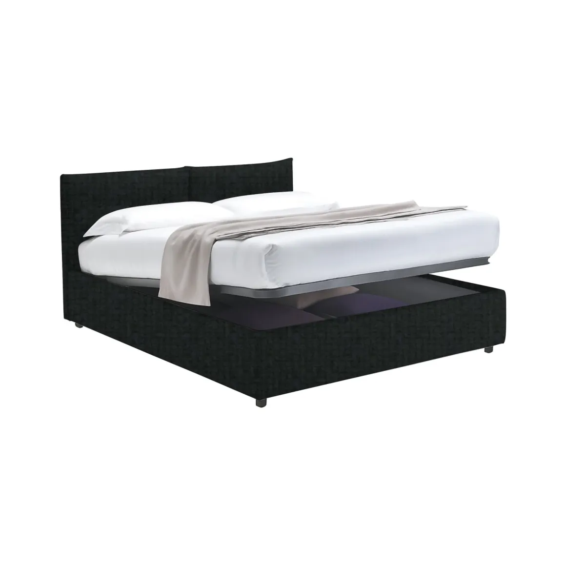 Letto Matrimoniale Grigio Scuro Sfoderabile Contenitore, Dimensione Materasso 160x190 cm - Levice