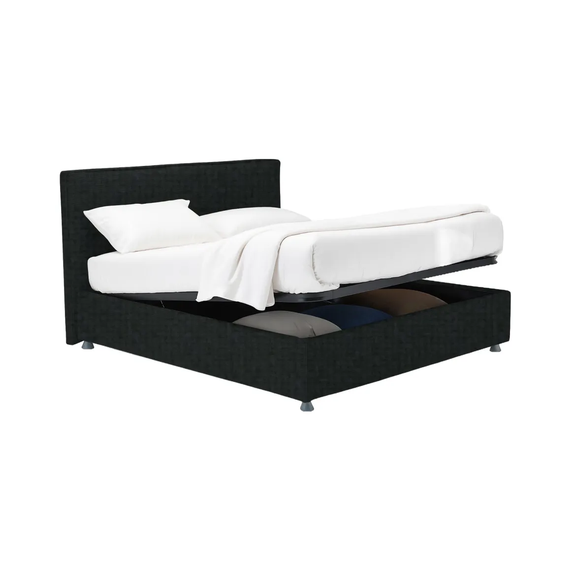 Letto Matrimoniale Grigio Scuro Sfoderabile Contenitore, Dimensione Materasso 160x200 cm - Lenta