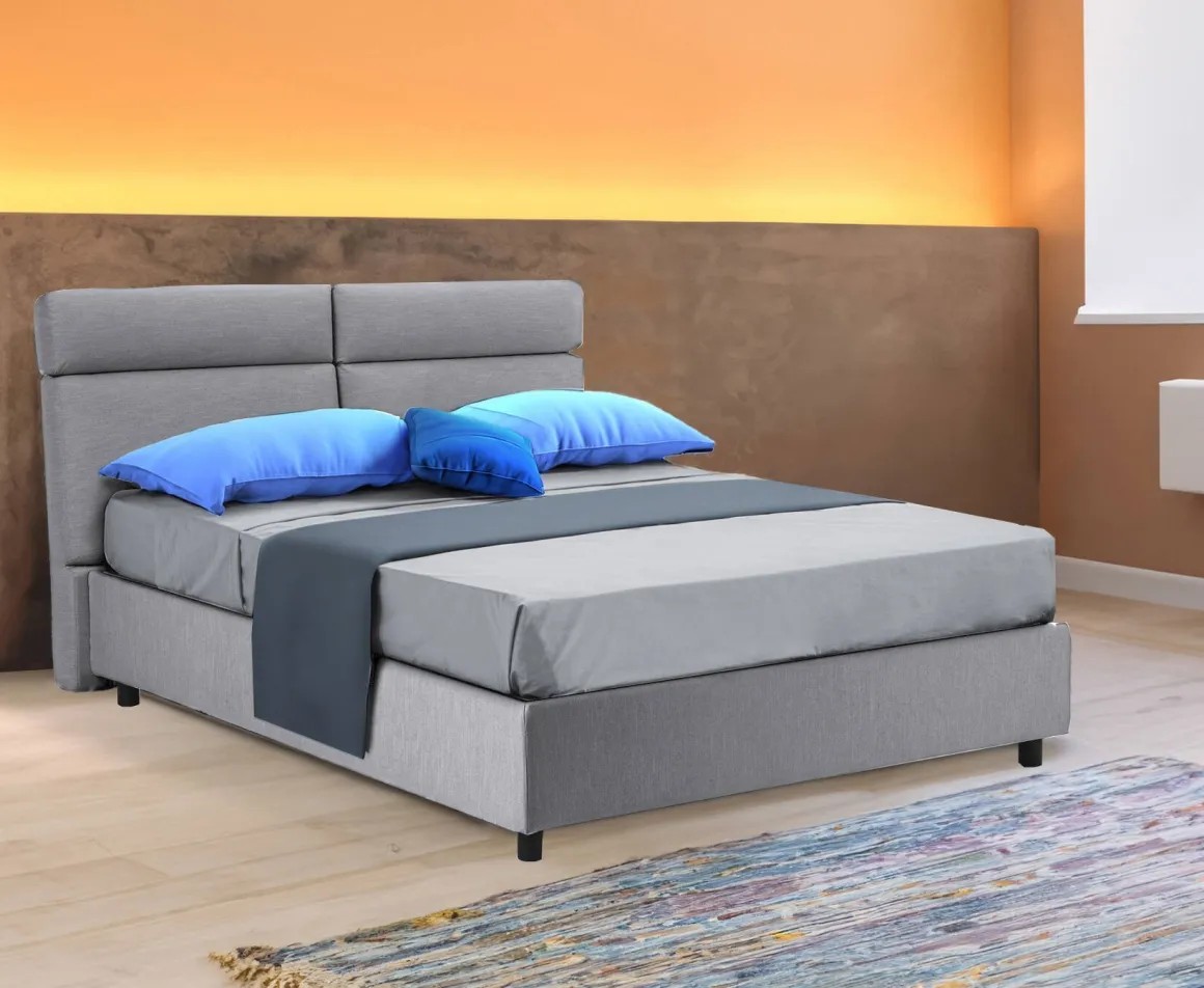 Letto Matrimoniale Grigio Sfoderabile Contenitore, Dimensione Materasso 160x190 cm Made in Italy - Alcatron