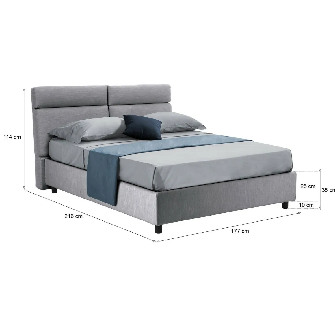 Letto Matrimoniale Grigio Sfoderabile Contenitore, Dimensione Materasso 160x190 cm Made in Italy - Alcatron