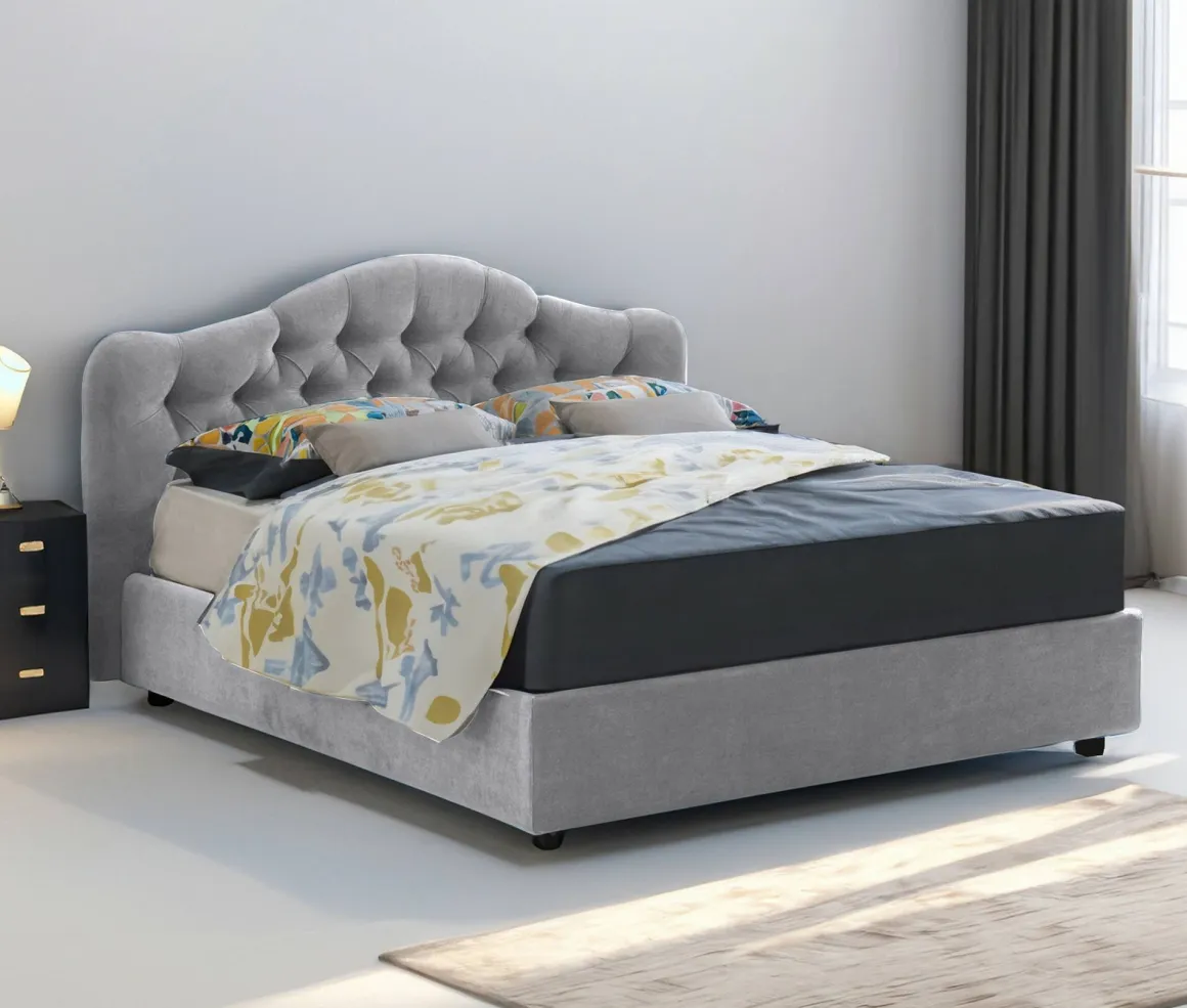 Letto Matrimoniale Grigio Sfoderabile Contenitore, Dimensione Materasso 160x200 cm Made in Italy - Aly