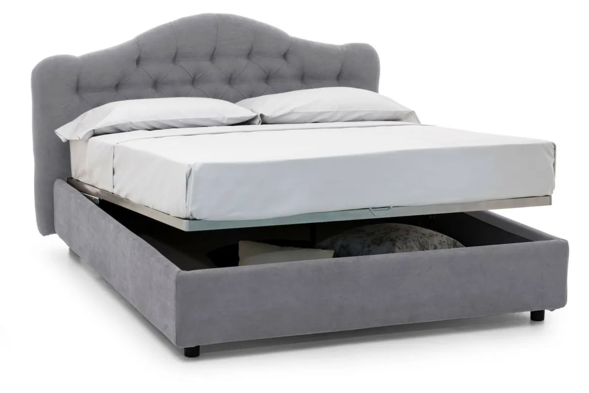 Letto Matrimoniale Grigio Sfoderabile Contenitore, Dimensione Materasso 160x200 cm Made in Italy - Aly