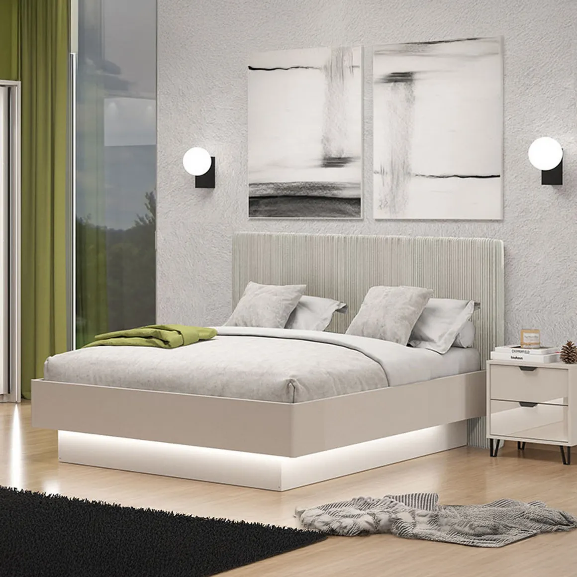Letto Matrimoniale Grigio Tortora Testiera Imbottita Effetto Velluto Dimensione Materasso 160x200 cm, Peso Supportato 200 kg - Caprezzo