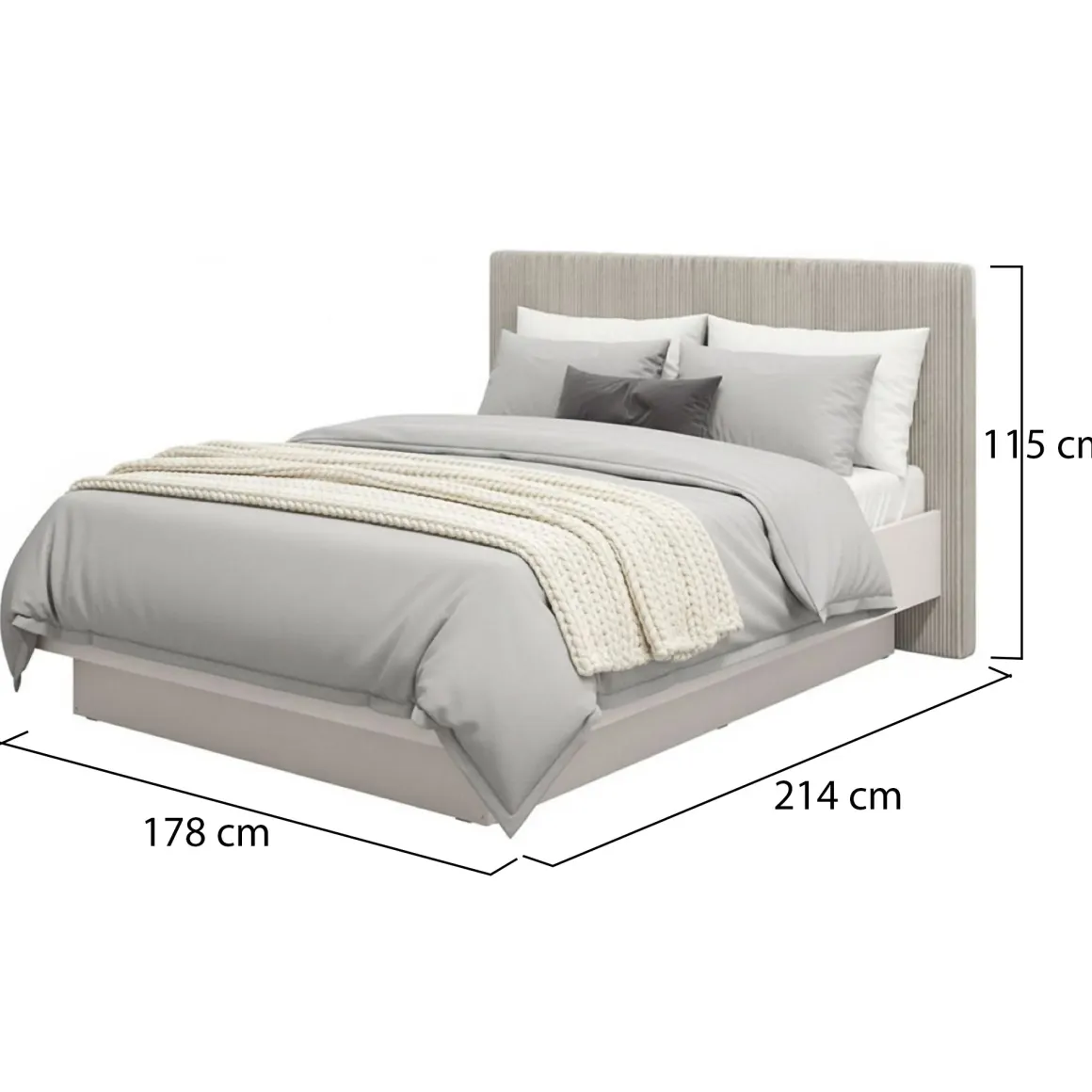 Letto Matrimoniale Grigio Tortora Testiera Imbottita Effetto Velluto Dimensione Materasso 160x200 cm, Peso Supportato 200 kg - Caprezzo