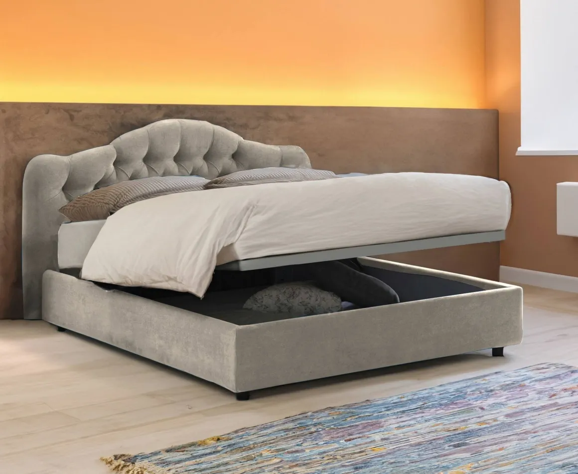 Letto Matrimoniale Grigio Tortora Materasso Incluso Sfoderabile, Contenitore Made in Italy - Alfer