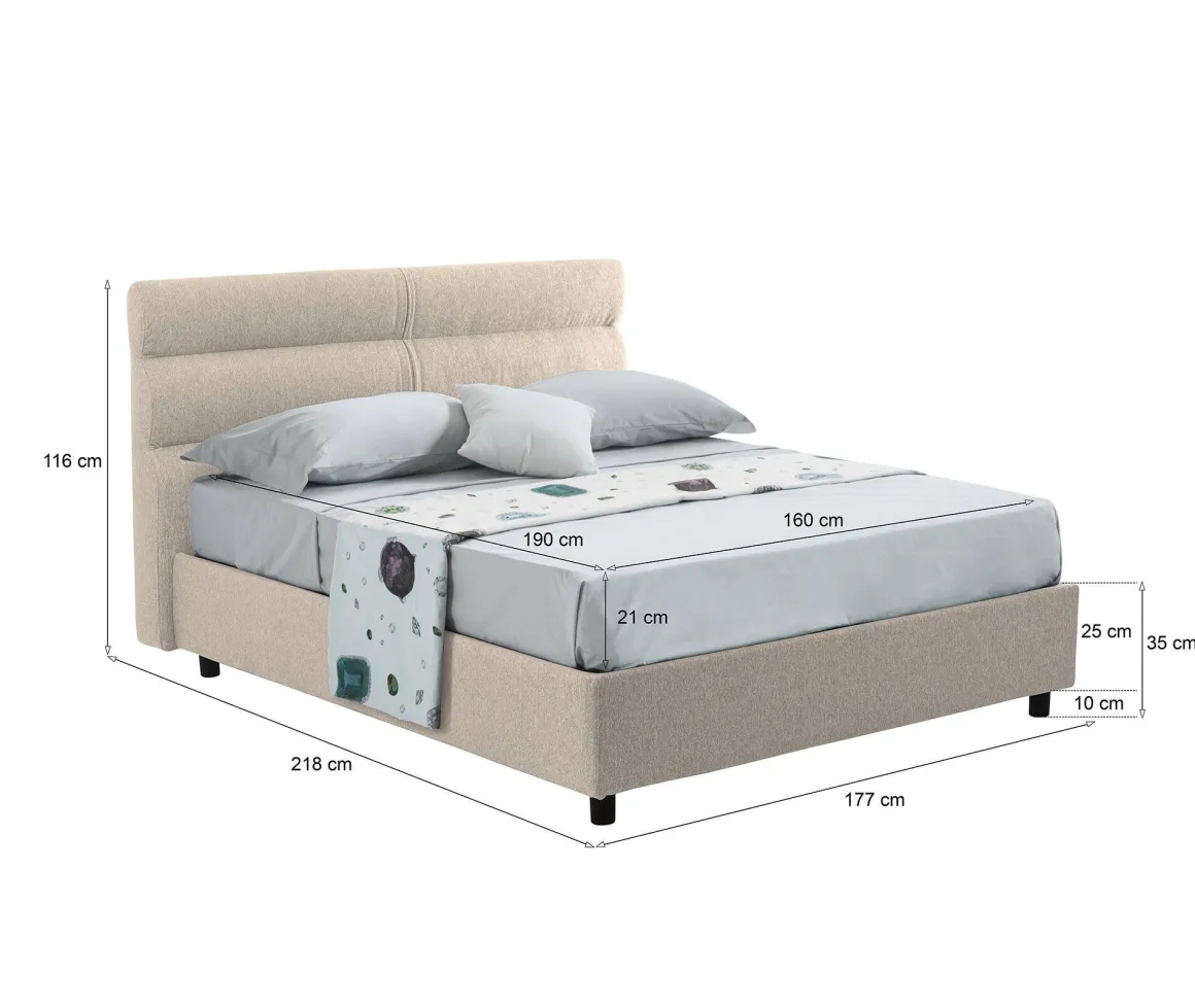 Letti Matrimoniali > Dmora Letto Matrimoniale Materasso Incluso Sfoderabile, Contenitore Made in Italy - Brunate Grigio Tortora