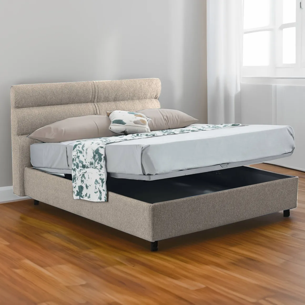 Letti Matrimoniali > Dmora Letto Matrimoniale Sfoderabile Contenitore, Dimensione Materasso 160x190 cm Made in Italy - Brolo Grigio Tortora