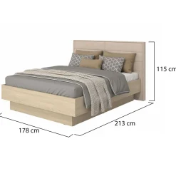 Letti Matrimoniali > Dmora Letto Matrimoniale Marrone Rovere Bianco Crema Testiera Imbottita Imbottito, Dimensione Materasso 180x200 cm - Circeo Bianco Crema, Marrone Rovere