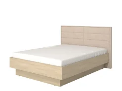 Letti Matrimoniali > Dmora Letto Matrimoniale Marrone Rovere Bianco Crema Testiera Imbottita Imbottito, Dimensione Materasso 180x200 cm - Circeo Bianco Crema, Marrone Rovere