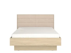 Letti Matrimoniali > Dmora Letto Matrimoniale Marrone Rovere Bianco Crema Testiera Imbottita Imbottito, Dimensione Materasso 180x200 cm - Circeo Bianco Crema, Marrone Rovere
