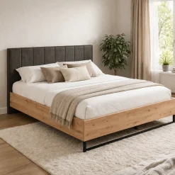 Letti Matrimoniali > Dmora Letto Matrimoniale Marrone Rovere Nodi Nero Antracite Testiera Imbottita Imbottito, Dimensione Materasso 180x200 cm - Busnago Nero Antracite, Marrone Rovere Nodi