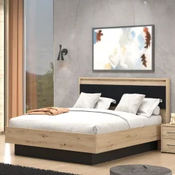 Letti Matrimoniali > Dmora Letto Matrimoniale Marrone Rovere Nodi Nero Dimensione Materasso 160x200 cm Imbottito, Testiera Imbottita, 2 Comodini Inclusi - Casotto Nero, Marrone Rovere Nodi