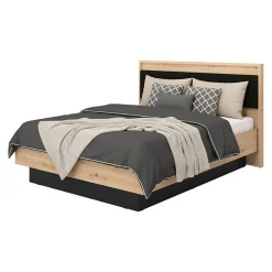 Letti Matrimoniali > Dmora Letto Matrimoniale Marrone Rovere Nodi Nero Dimensione Materasso 160x200 cm Imbottito, Testiera Imbottita, 2 Comodini Inclusi - Casotto Nero, Marrone Rovere Nodi