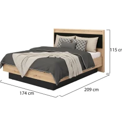 Letti Matrimoniali > Dmora Letto Matrimoniale Marrone Rovere Nodi Nero Dimensione Materasso 160x200 cm Imbottito, Testiera Imbottita, 2 Comodini Inclusi - Casotto Nero, Marrone Rovere Nodi