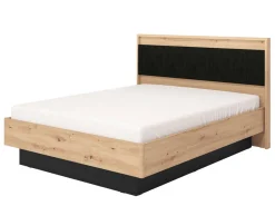 Letti Matrimoniali > Dmora Letto Matrimoniale Marrone Rovere Nodi Nero Dimensione Materasso 160x200 cm Imbottito, Testiera Imbottita, 2 Comodini Inclusi - Casotto Nero, Marrone Rovere Nodi