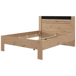 Letto Matrimoniale Marrone Rovere Nodi Nero Dimensione Materasso 160x200 cm Testata Dettaglio Rigato, Peso Supportato 200 kg - Kabale