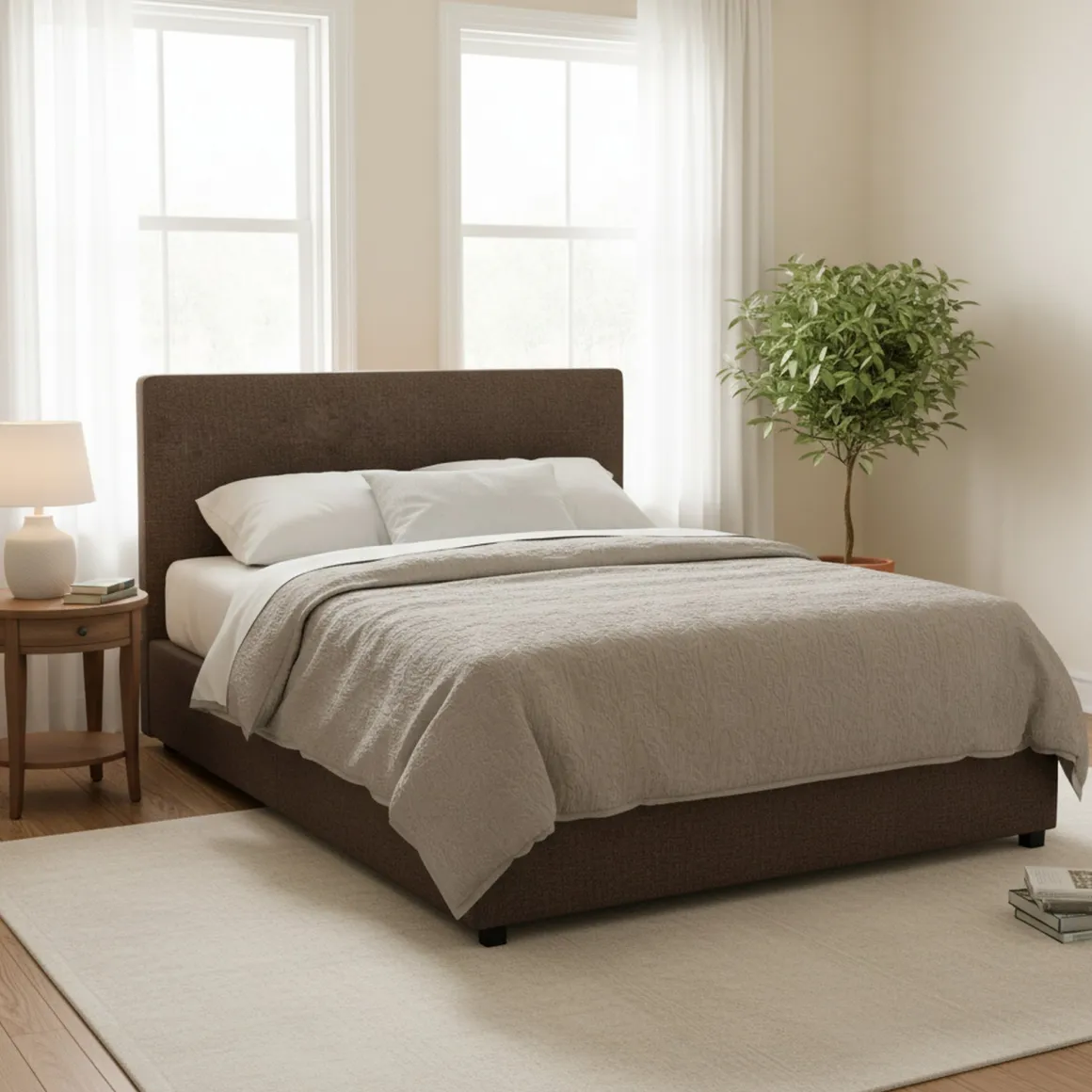 Letto Matrimoniale Marrone Sfoderabile Contenitore, Dimensione Materasso 160x200 cm - Frinco